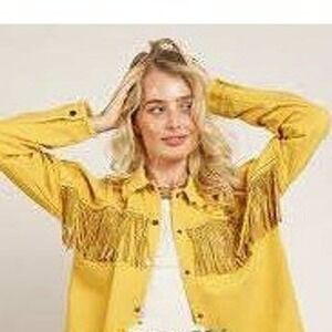 GeeGee NEW Mustard Fringe Western Boho Indie Long Sleeve Button Down Shacket